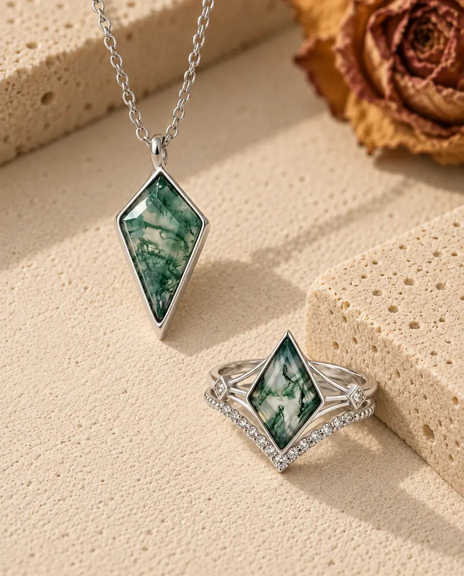 Moss Agate Jewellery Set - the complete set