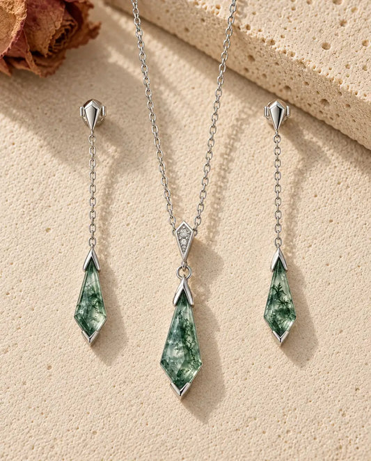 Moss Agate Jewellery Set - the complete set