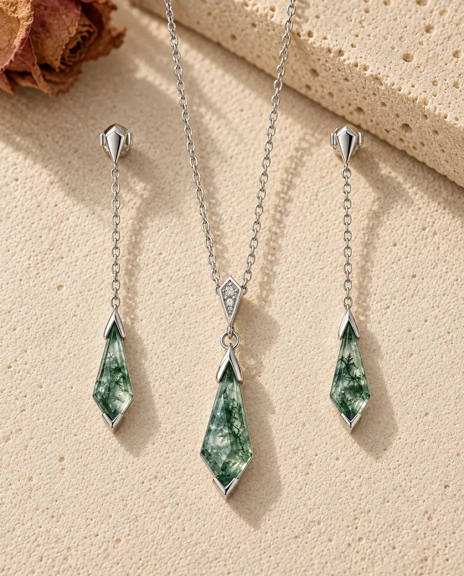 Moss Agate Jewellery Set - the complete set