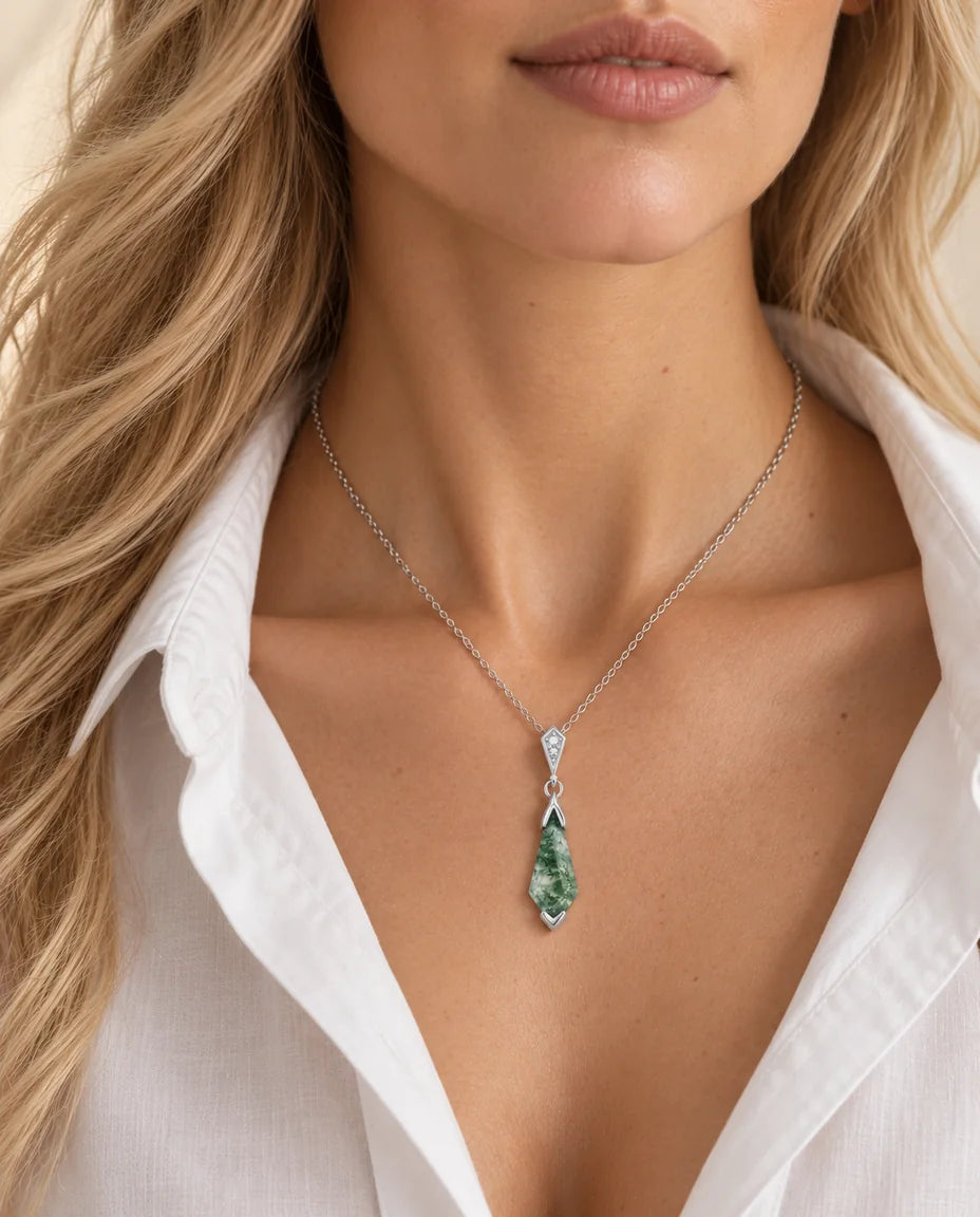 Moss Agate Jewellery Set - worn on a model