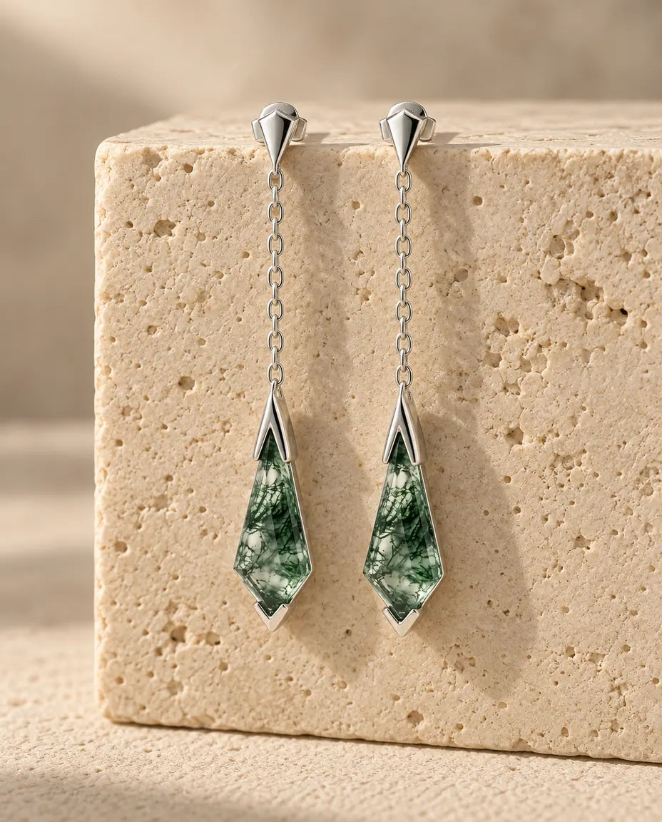 Moss Agate Jewellery Set - the pair of earrings