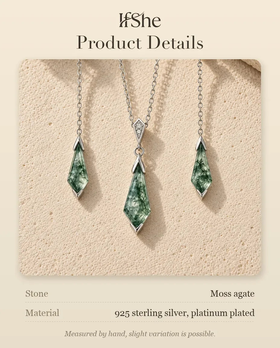 Moss Agate Jewellery Set - size and material details