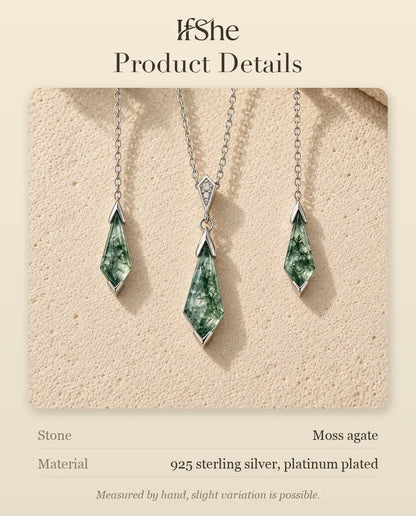 Moss Agate Jewellery Set - size and material details