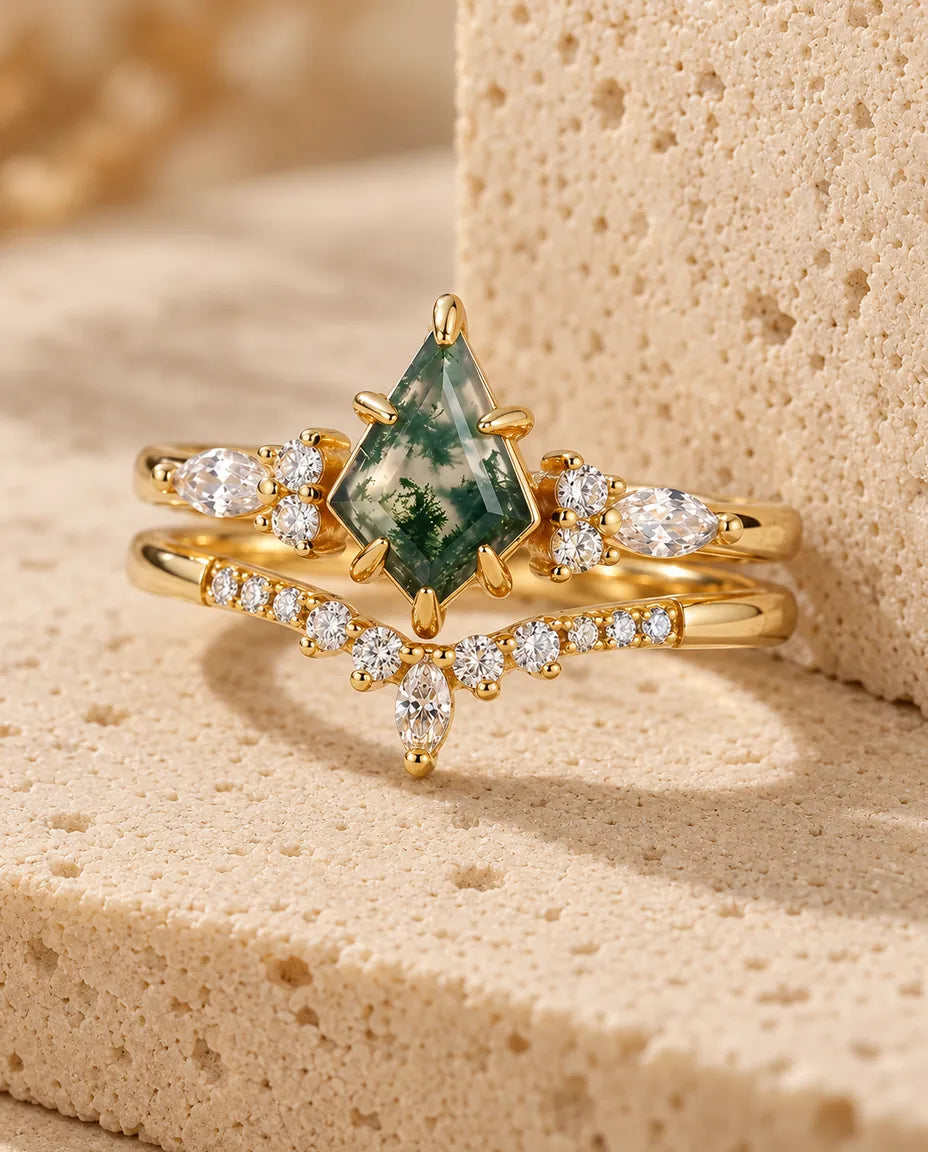 Moss Agate Ring Set - the complete set