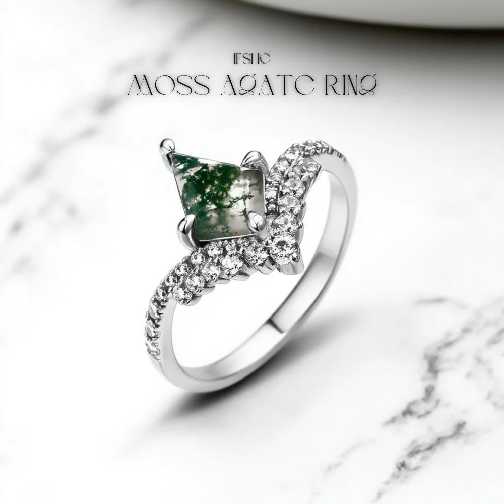 Kite Shaped Moss Agate Ring