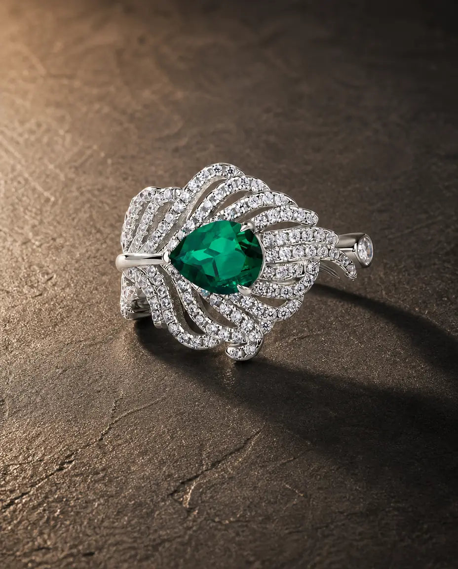 Lab emerald gemstone ring in 925 sterling silver