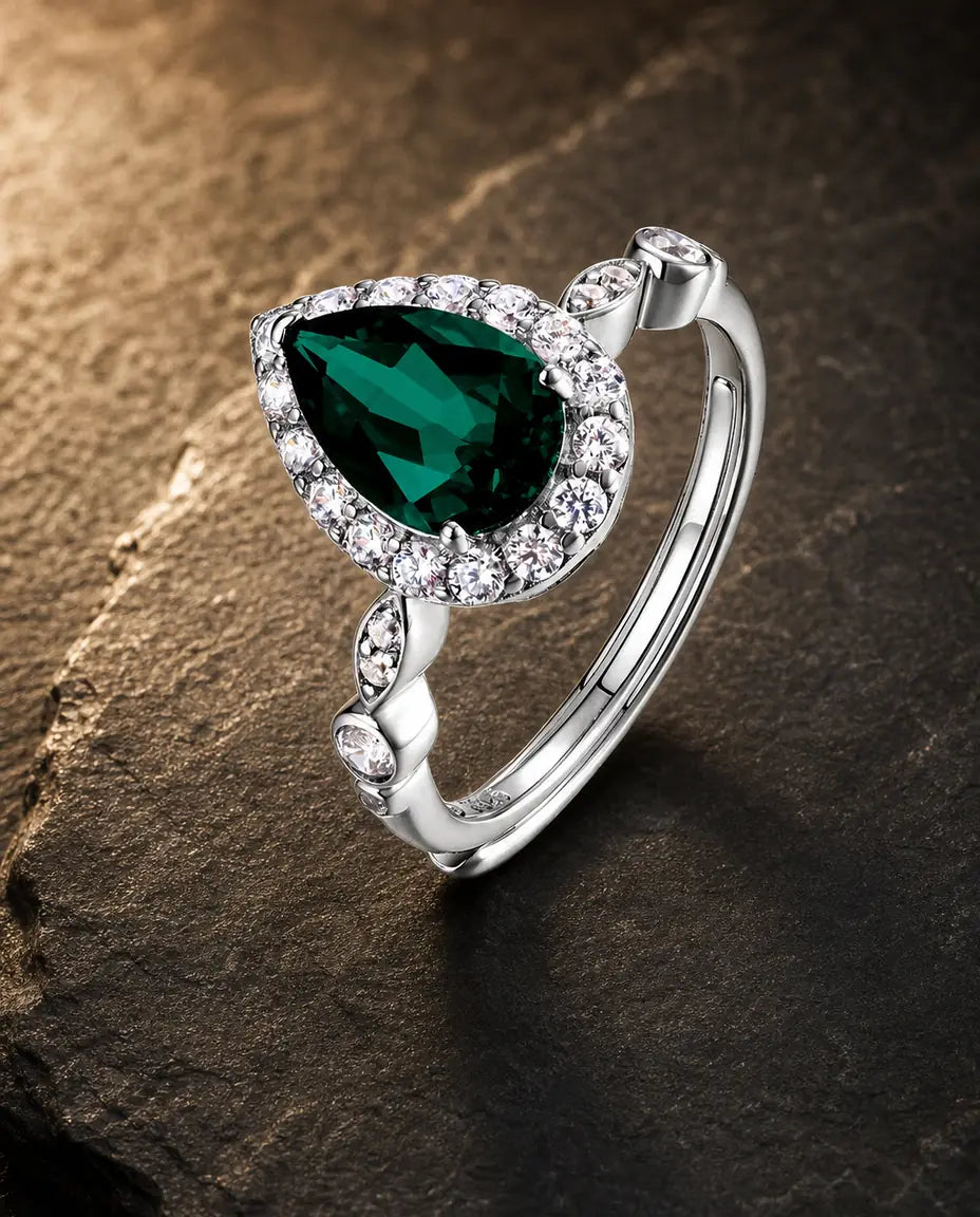Lab emerald gemstone multi-angle ring in 925 sterling silver