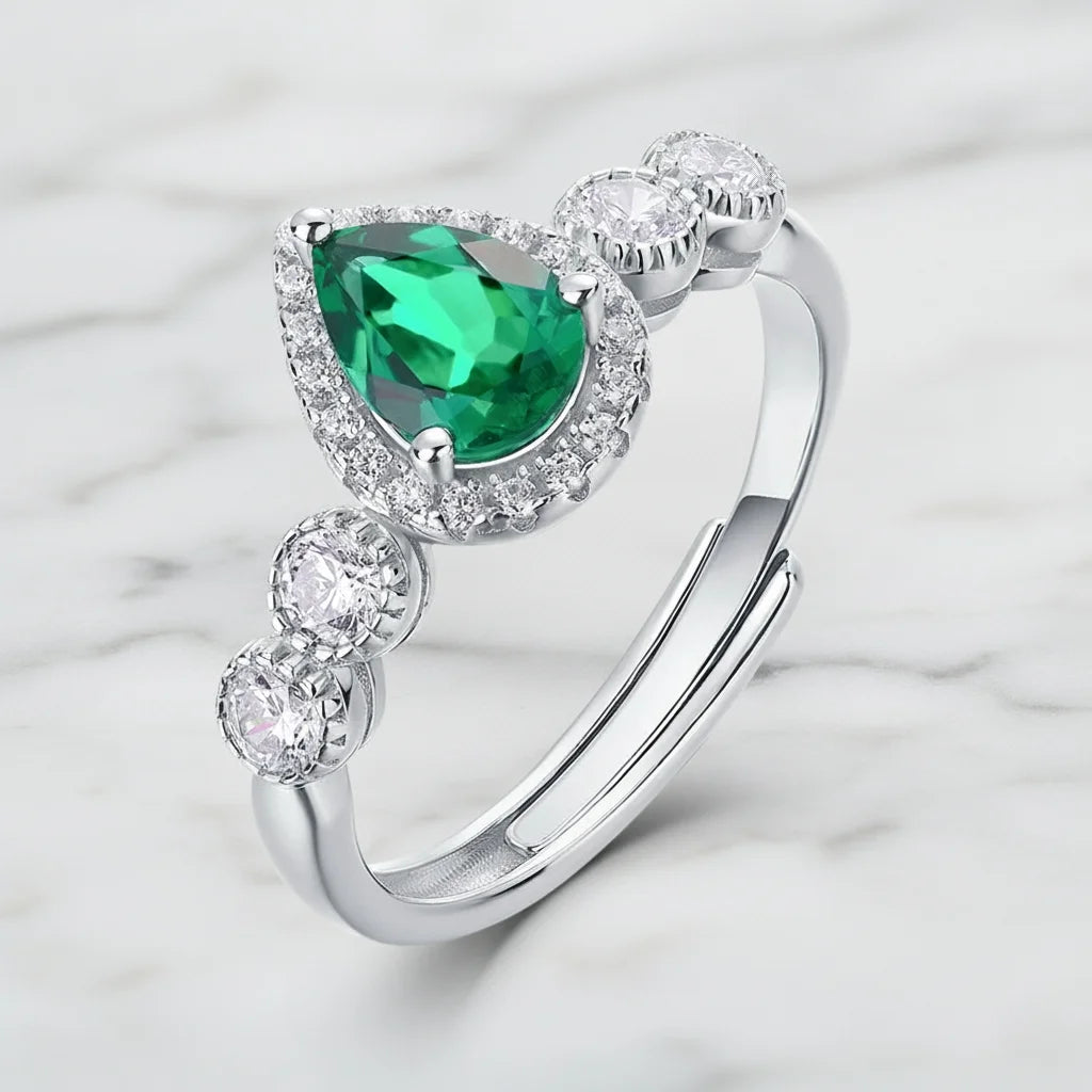Lab Grown Pear Cut Emerald Engagement Ring for Women 925 Sterling Silver