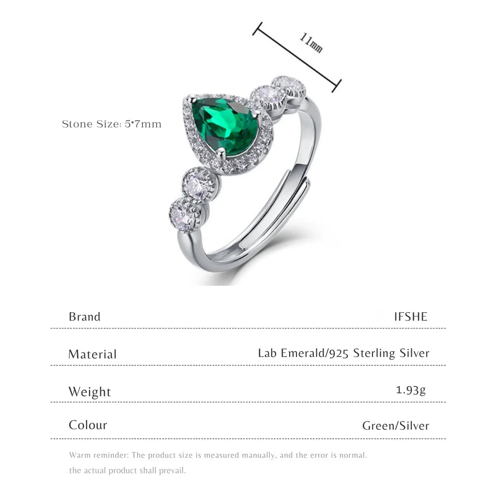 Lab Grown Pear Cut Emerald Engagement Ring for Women 925 Sterling Silver