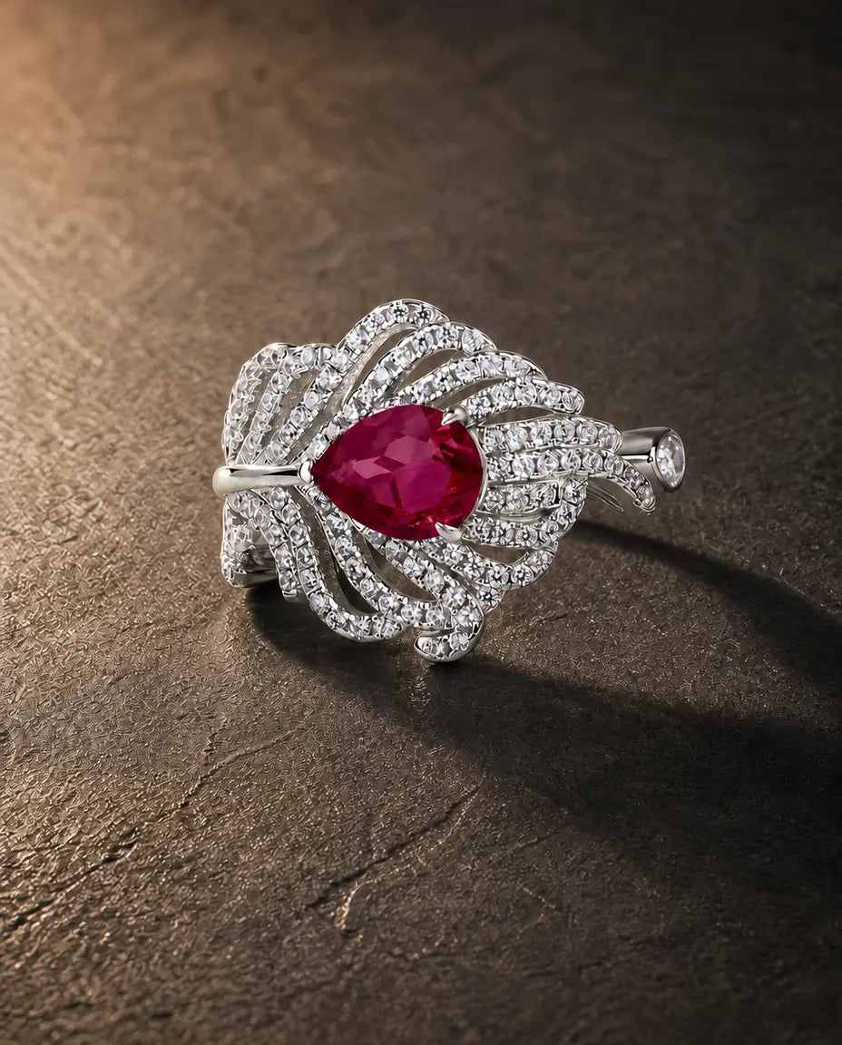 Lab ruby gemstone ring in 925 sterling silver