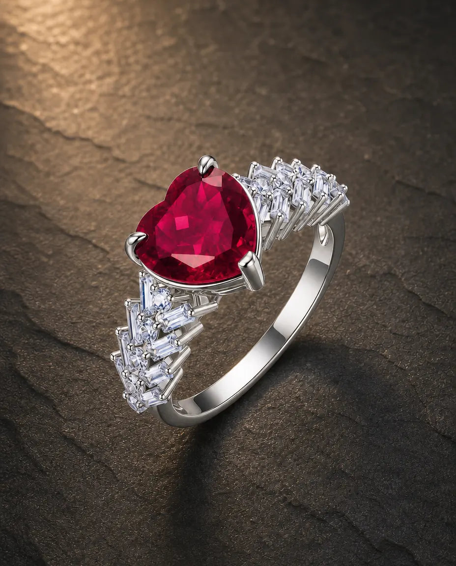 Lab ruby gemstone multi-angle ring in 925 sterling silver