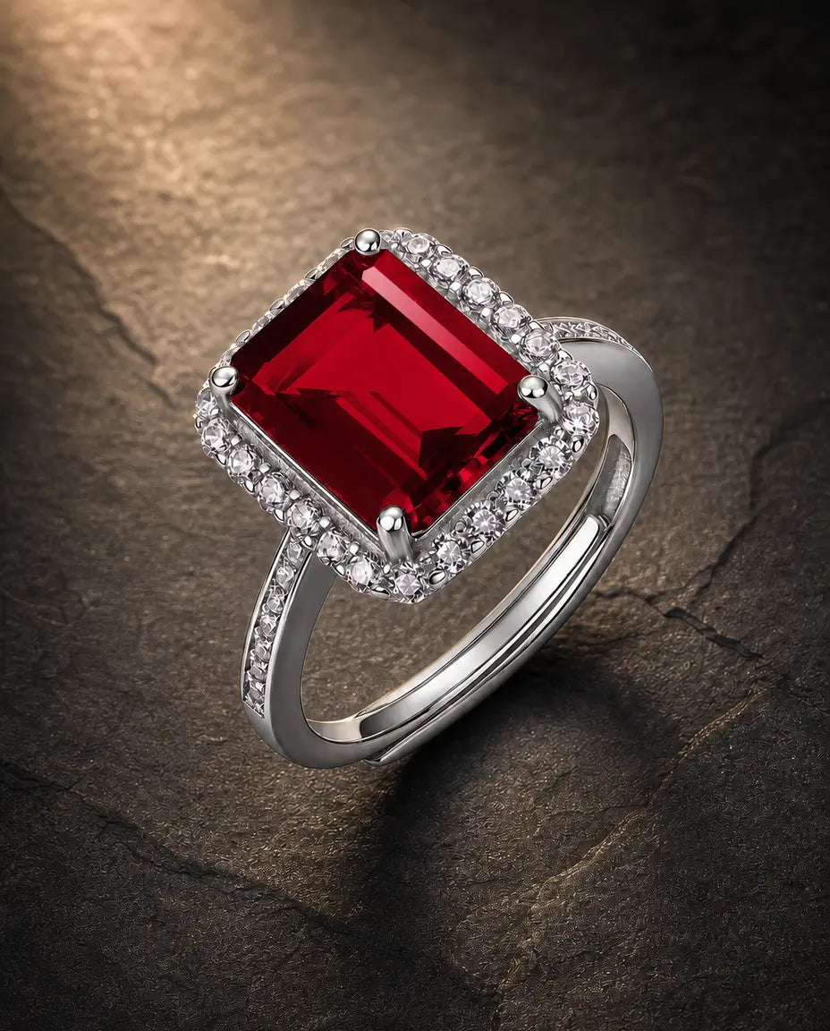 Lab ruby gemstone multi-angle ring in 925 sterling silver