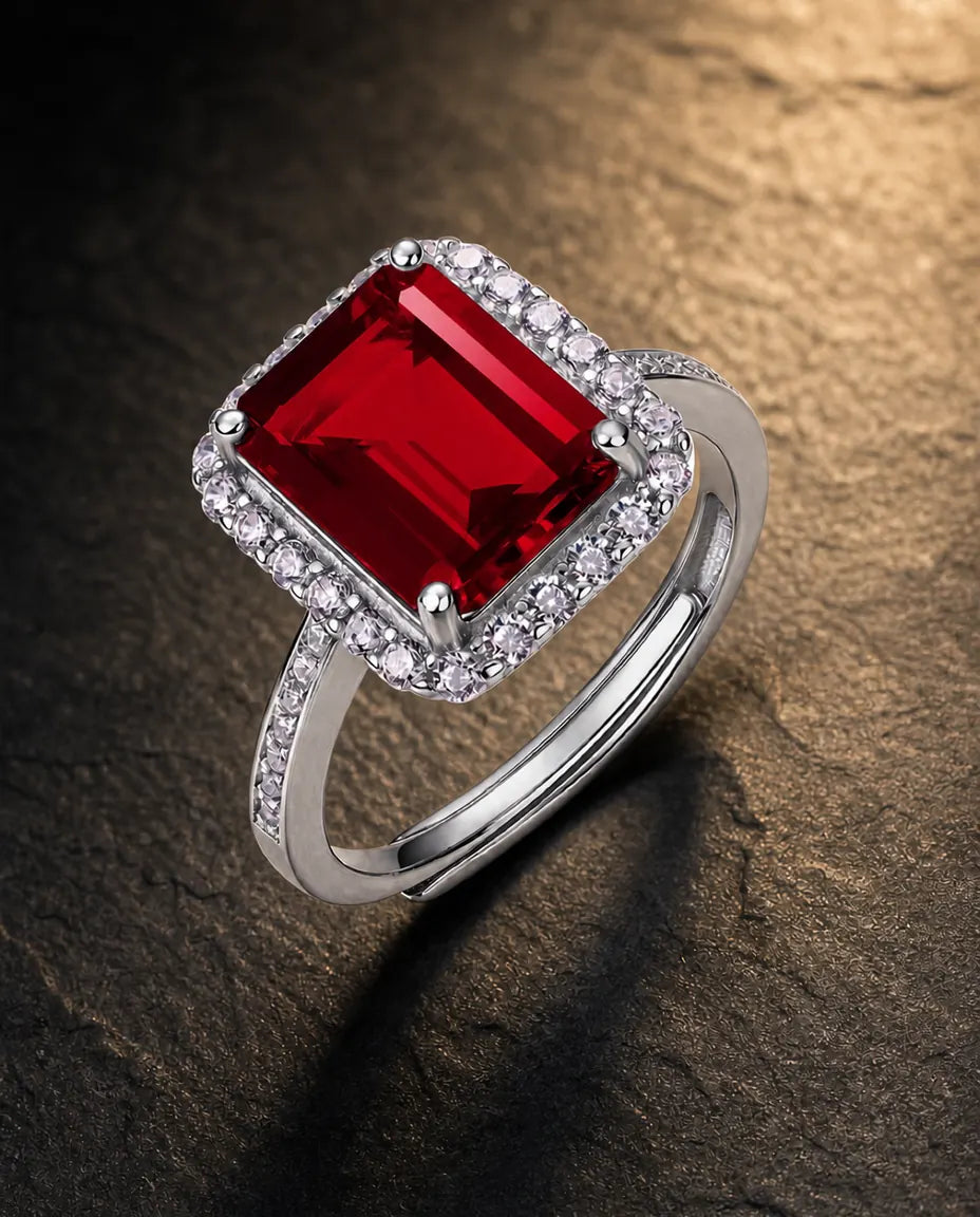 Lab ruby gemstone ring in 925 sterling silver