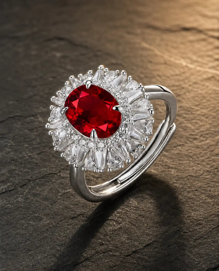 Lab ruby gemstone ring in 925 sterling silver