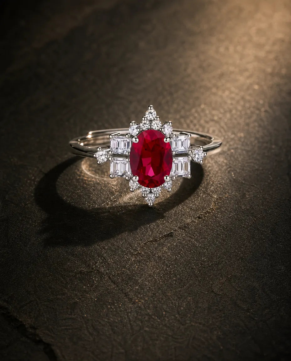 Lab ruby gemstone ring in 925 sterling silver