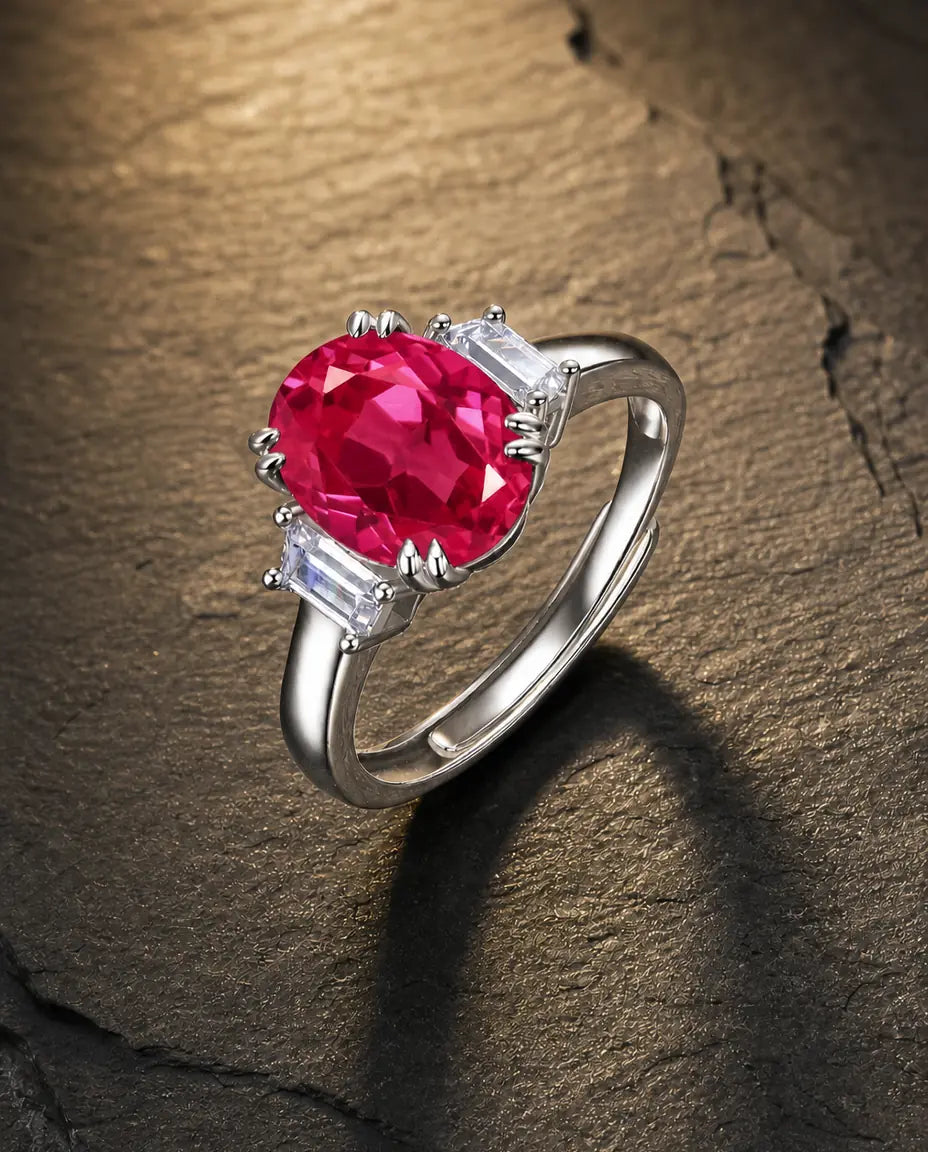 Lab ruby gemstone ring in 925 sterling silver