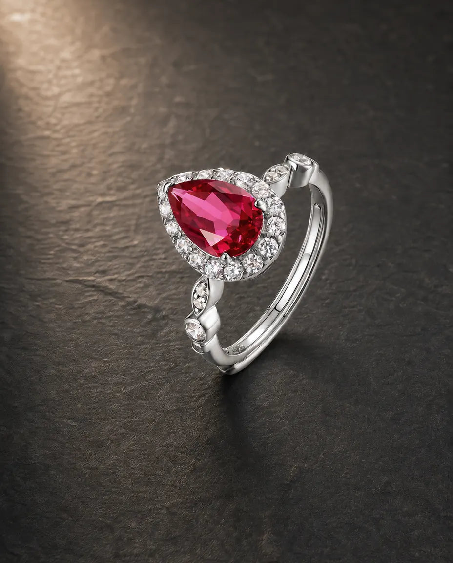 Lab ruby gemstone multi-angle ring in 925 sterling silver
