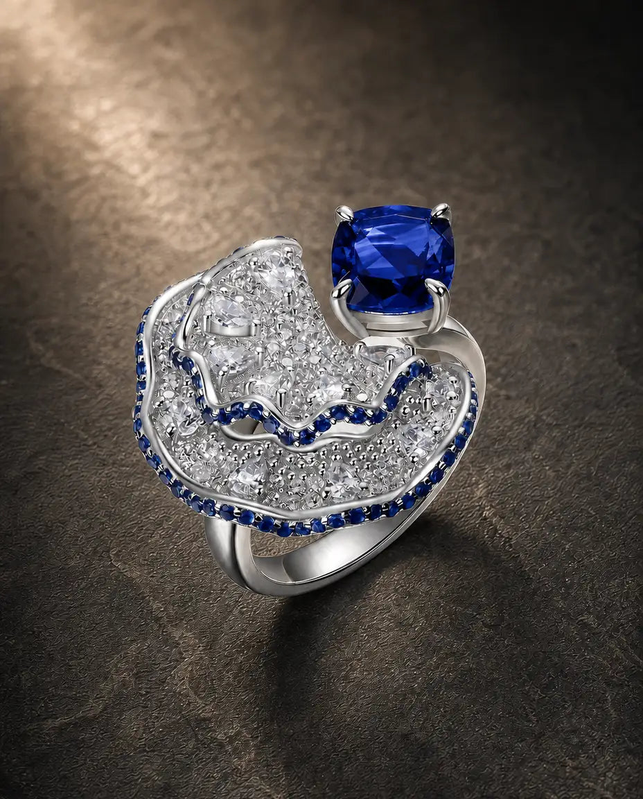 Lab sapphire gemstone ring in 925 sterling silver