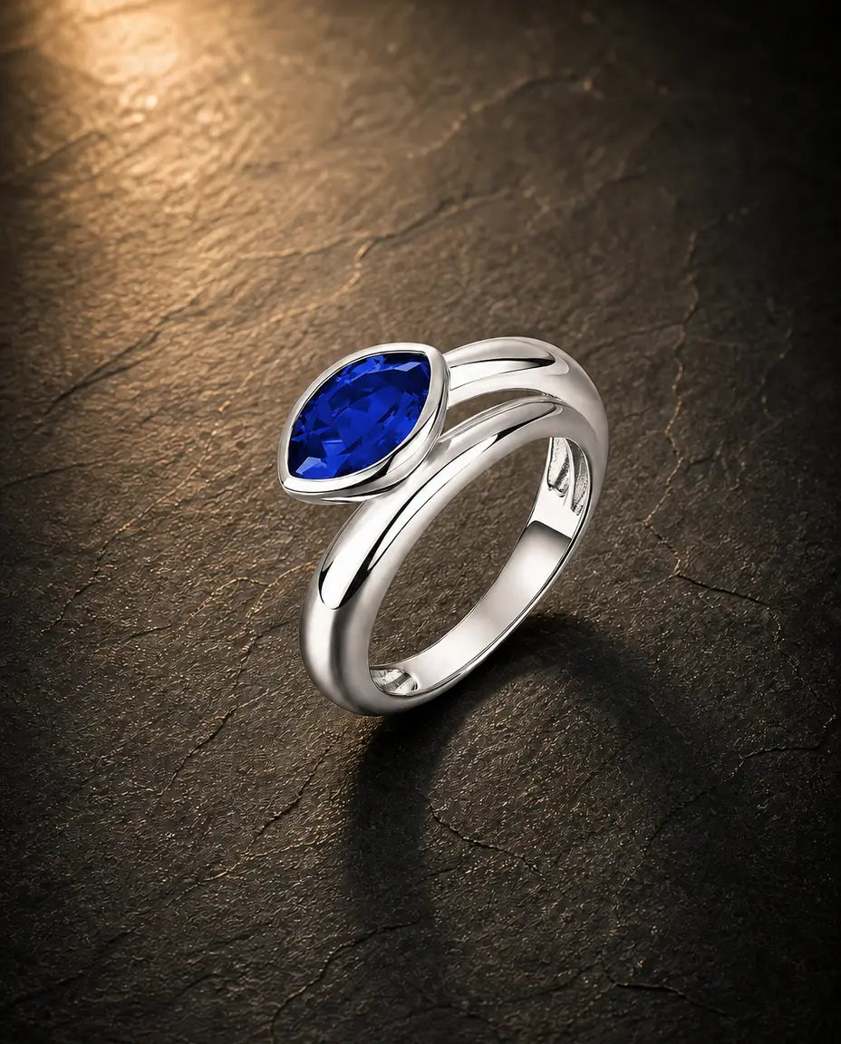 Lab sapphire gemstone ring in 925 sterling silver