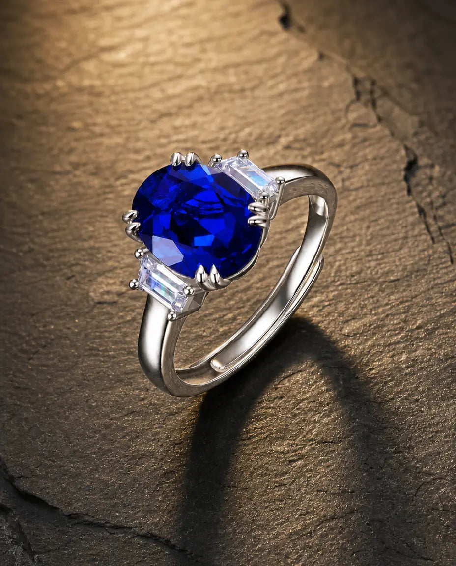 Lab sapphire gemstone ring in 925 sterling silver