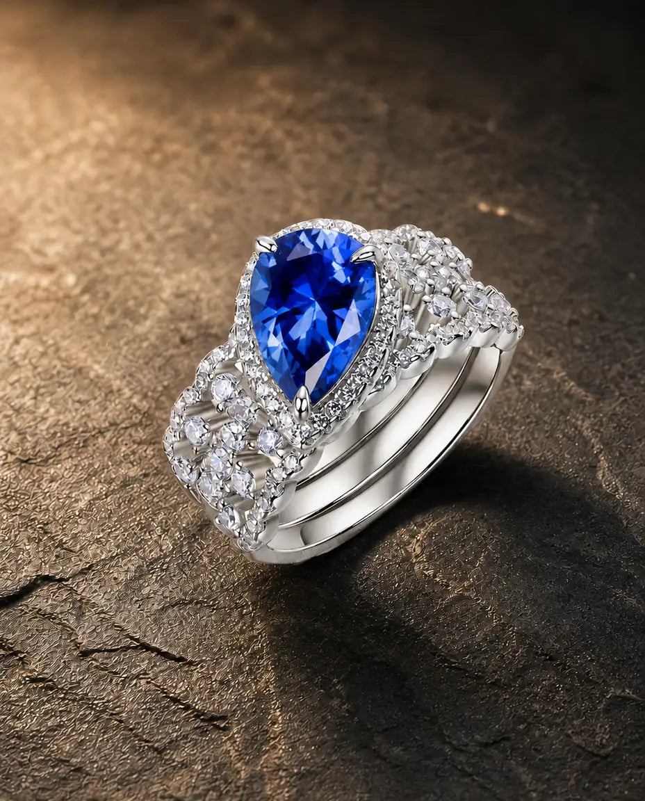 Lab sapphire gemstone ring in 925 sterling silver