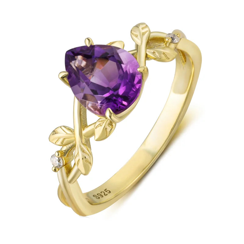 Leaf Branch Amethyst Engagement Ring Pear Shaped