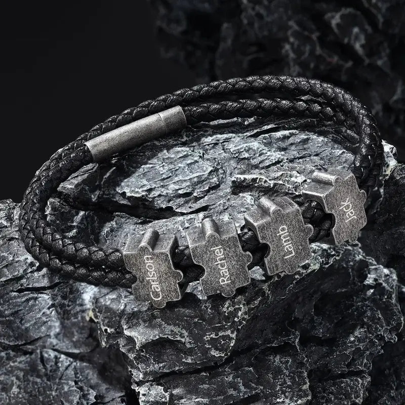 Leather Men s Personalised Bracelet Puzzle Beads IfShe UK