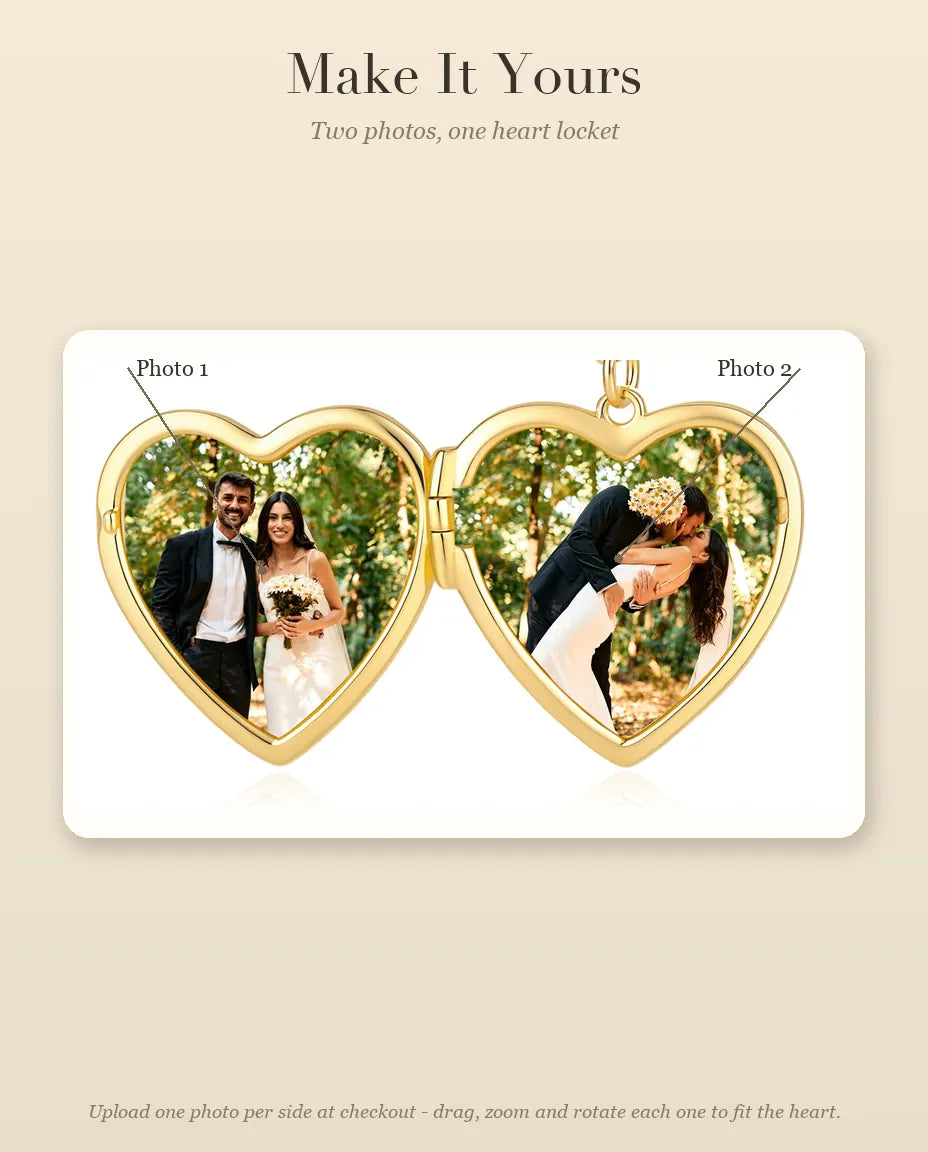 How to personalise the Love heart photo locket with two photos