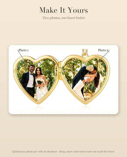 How to personalise the Love heart photo locket with two photos