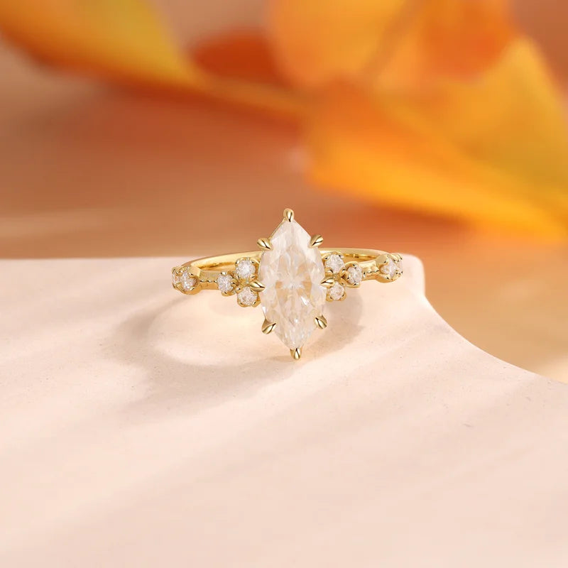 Yellow Gold Marquise Cut Moissanite Engagement ring Set