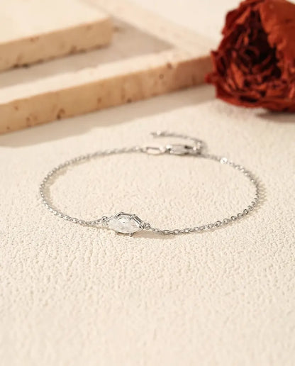 Marquise moissanite bracelet in 925 sterling silver on a dainty chain