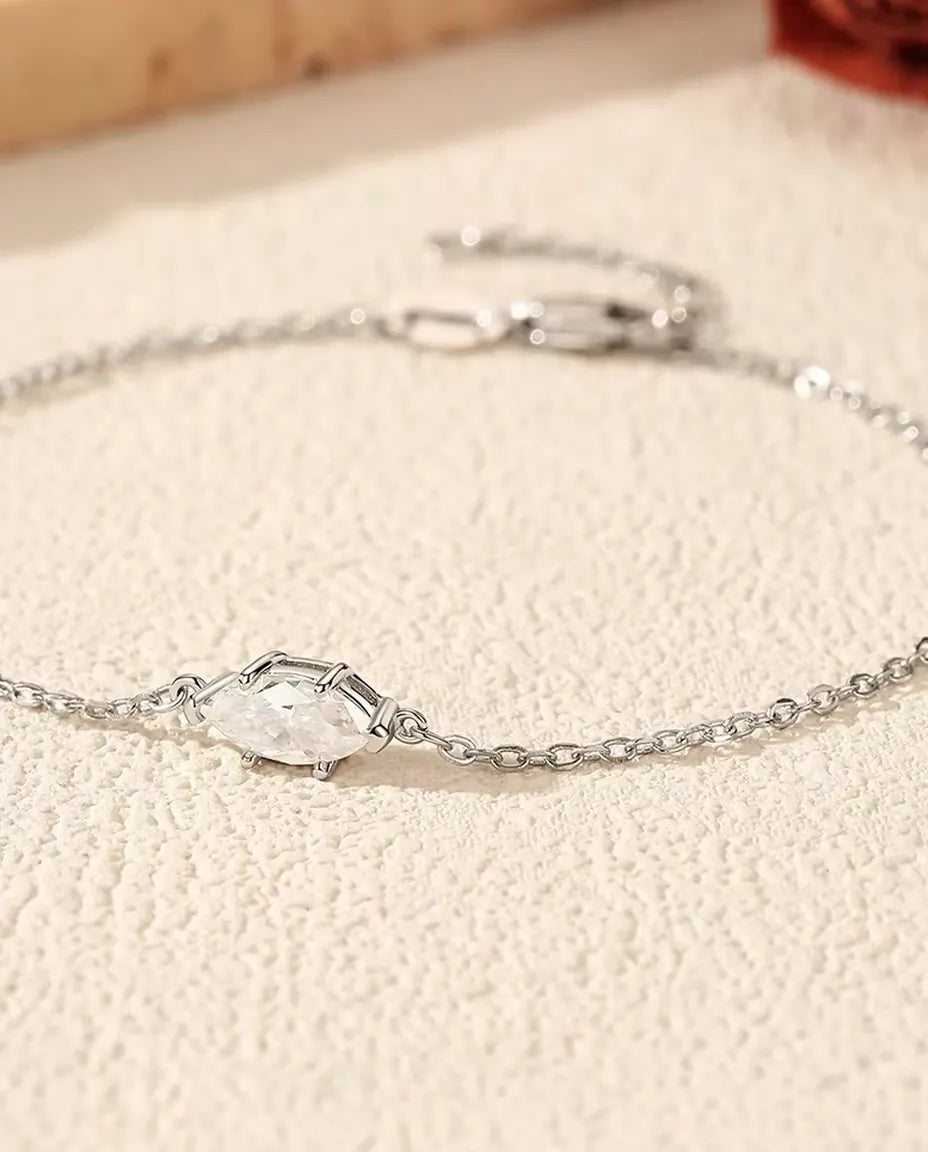 Marquise moissanite bracelet in 925 sterling silver on a dainty chain