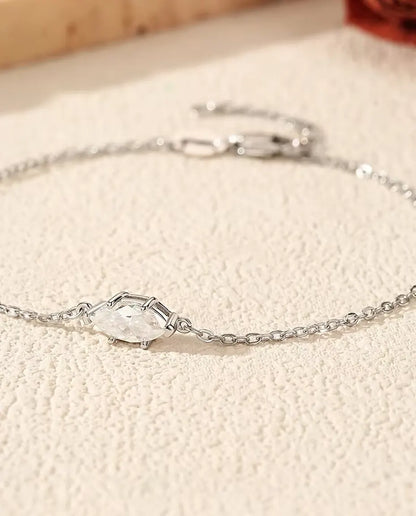 Marquise moissanite bracelet in 925 sterling silver on a dainty chain