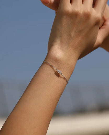 Marquise moissanite bracelet in 925 sterling silver on a dainty chain