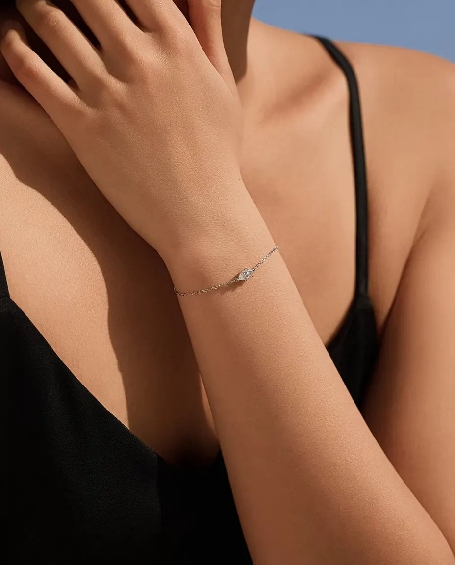 Marquise moissanite bracelet in 925 sterling silver on a dainty chain
