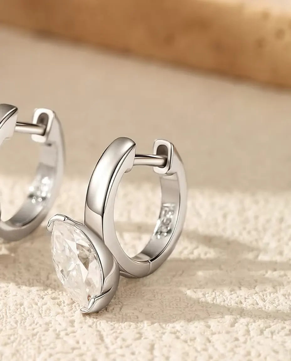 Marquise moissanite drop huggie earrings in 925 sterling silver