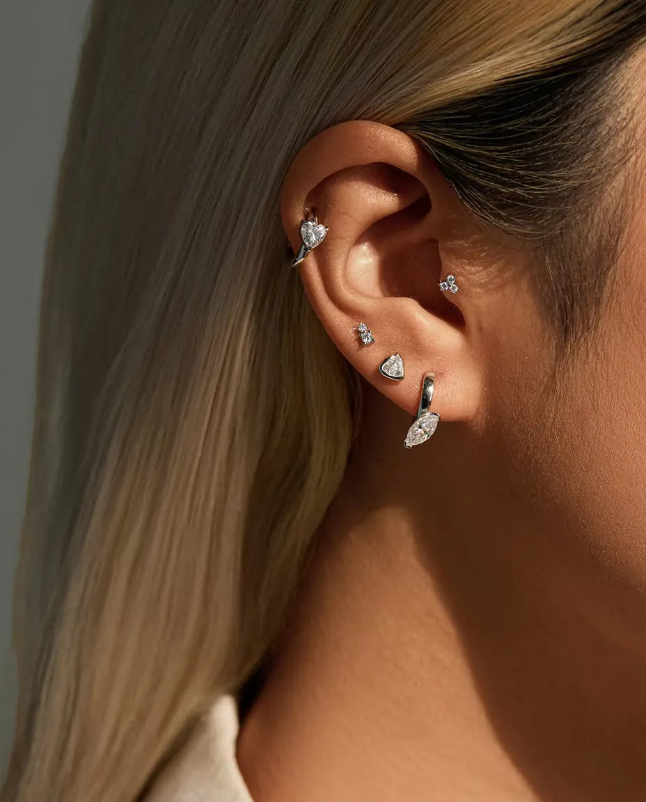 Marquise moissanite drop huggie earrings in 925 sterling silver