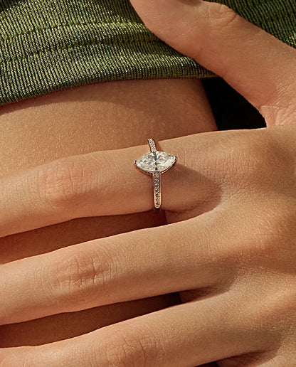 Marquise cut moissanite engagement ring in 925 sterling silver