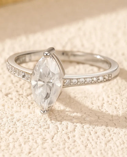 Marquise cut moissanite engagement ring in 925 sterling silver