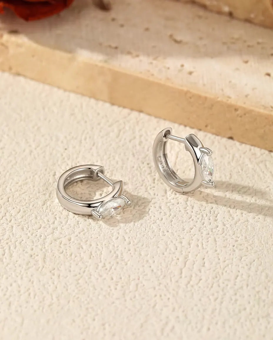 Marquise moissanite huggie earrings in 925 sterling silver