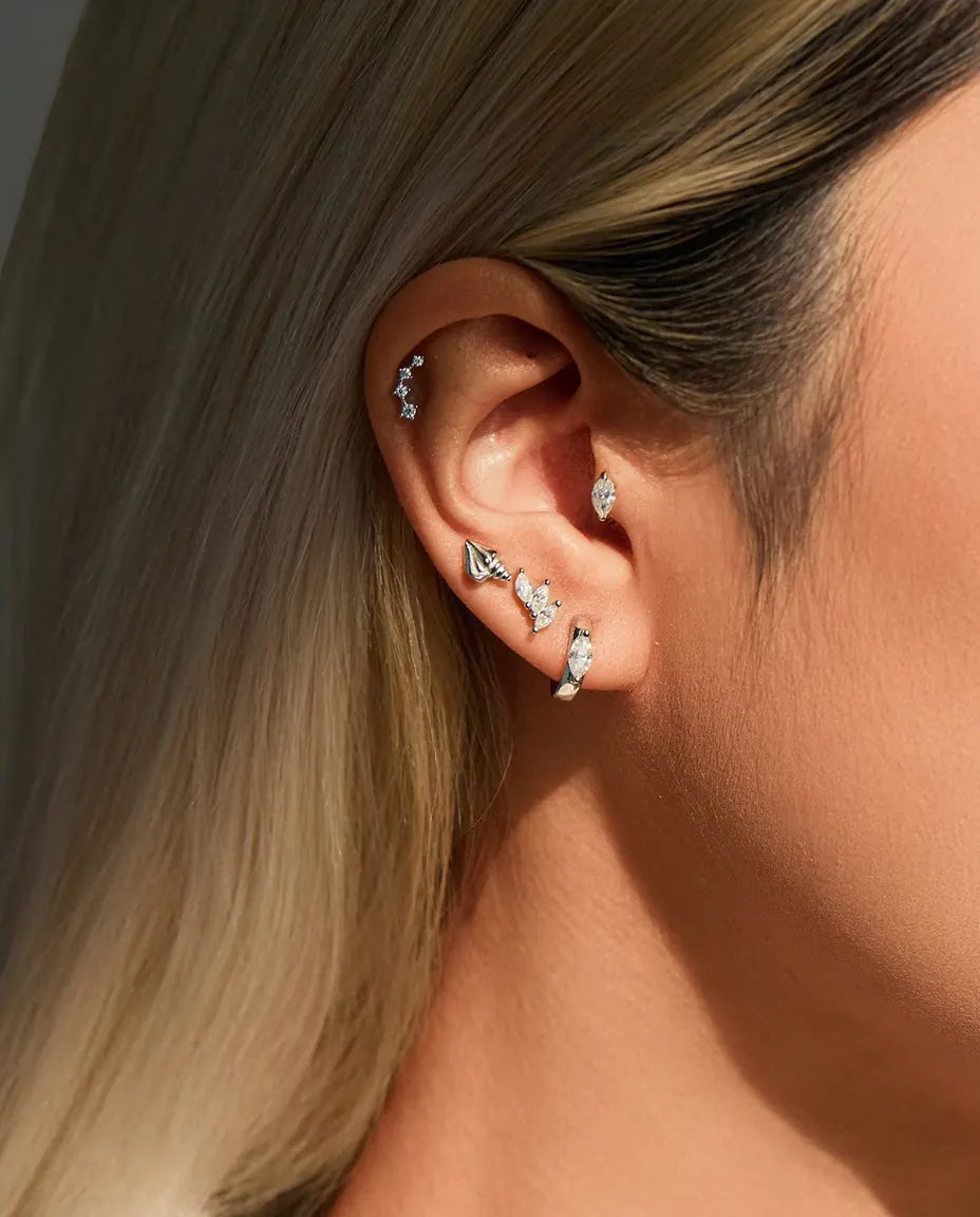 Marquise moissanite huggie earrings in 925 sterling silver