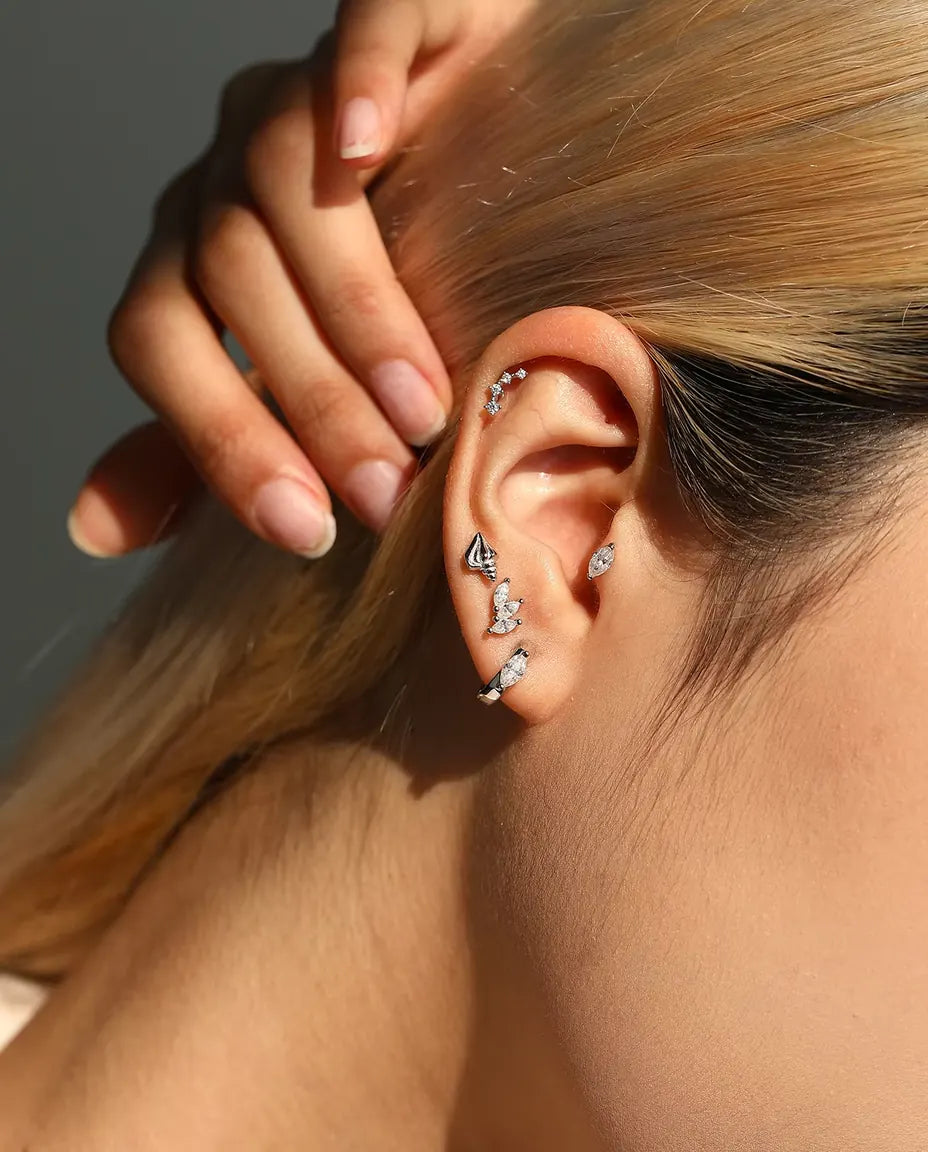 Marquise moissanite huggie earrings in 925 sterling silver