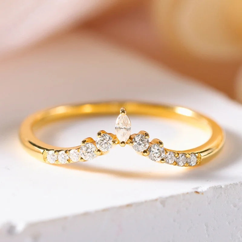 Marquise Moissanite Ring Sterling Silver Crown Wedding Band IfShe UK