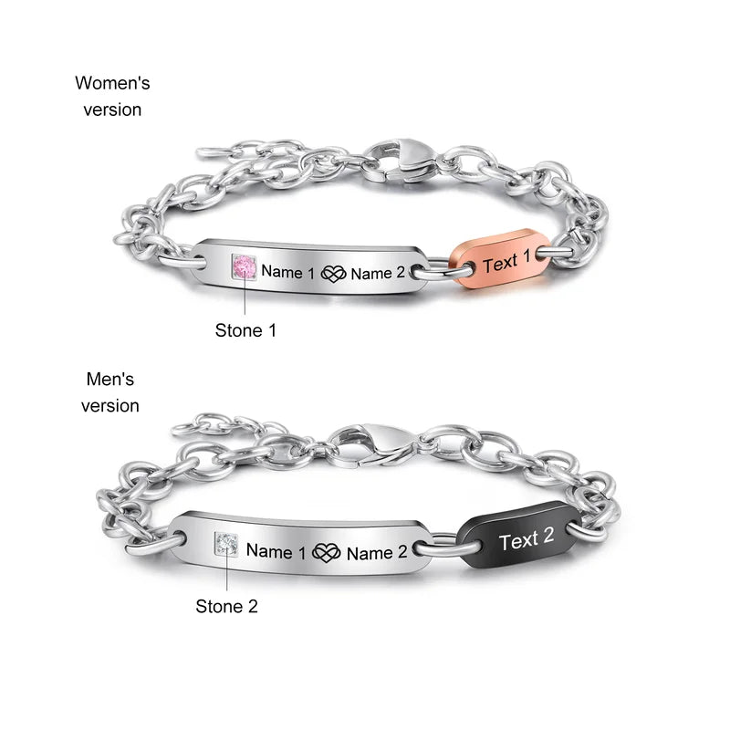 Matching Bracelets for Couples | Matching Couples Bracelets | His and Her Bracelets with Birthstone and Names | 2 Pieces