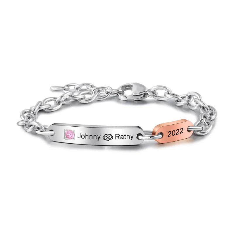 Matching Bracelets for Couples | Matching Couples Bracelets | His and Her Bracelets with Birthstone and Names | 2 Pieces