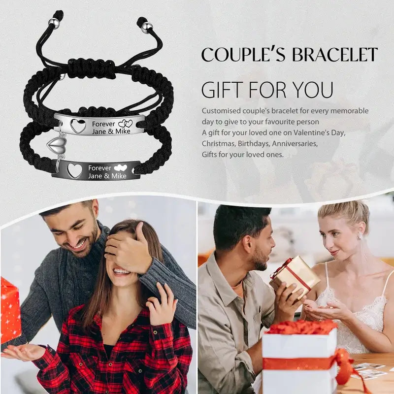 Matching Bracelets for Couples | Matching Couple Bracelets | His and Her Bracelets with Engraving | 2 Pieces