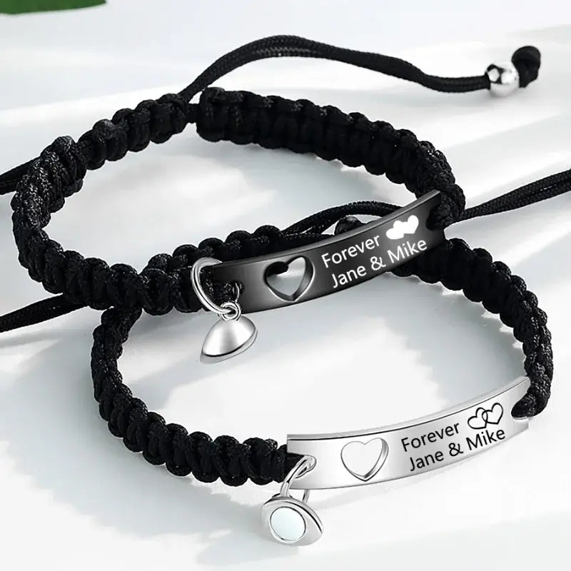 Matching Bracelets for Couples | Matching Couple Bracelets | His and Her Bracelets with Engraving | 2 Pieces