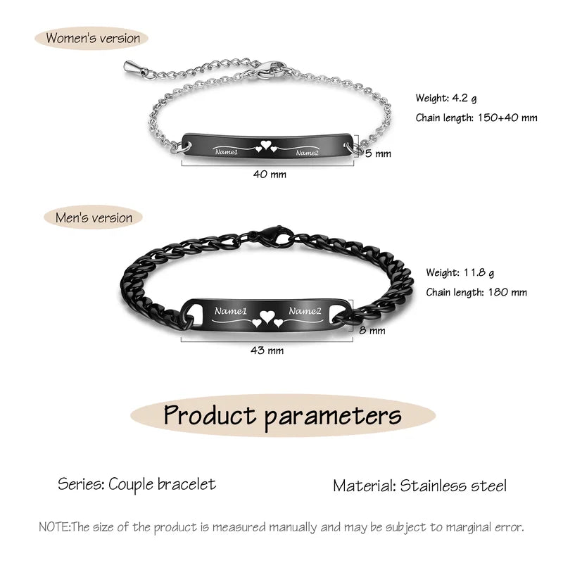 Matching Bracelets for Couples | Matching Couple Bracelets | His and Her Bracelets with Names | 2 Pieces