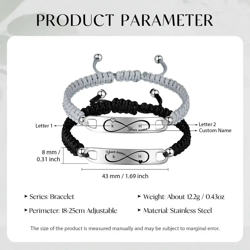 Infinity Matching Couple Bracelets | Initial Couple Bracelets | His and Hers Bracelets with Name