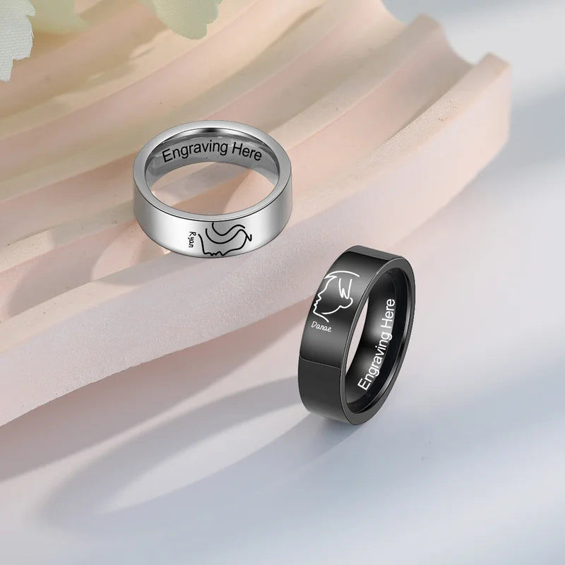 Couple Rings with Name | Kiss Matching Rings | His and Hers Ring with Engraving